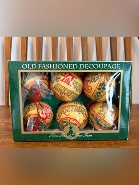 Vintage 1991 Trim Trends Decoupage Christmas Ornaments Set of 6